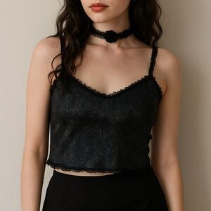 Vintage fairycore whimsigoth Pleated Camisole – Black Metallic Top Y2K Small